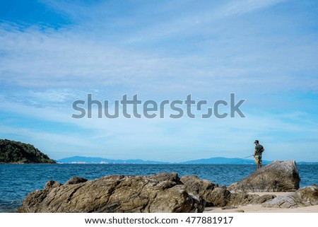 sea scape and fishing man in Pattaya beach,Thailand.