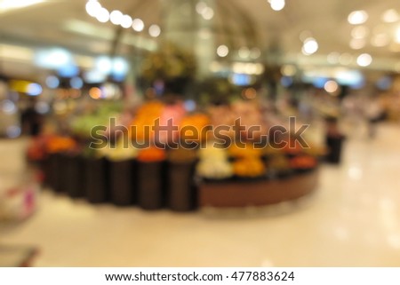 Modern supermarket interior, abstract blur background