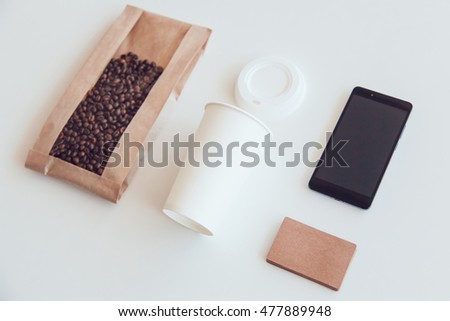 Coffee identity branding mockup set top view