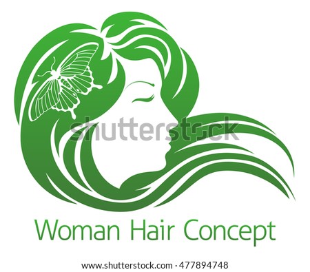An illustration of a beautiful woman with flowing hair with a butterfly in profile