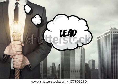 Lead text on speech bubble with businessman
