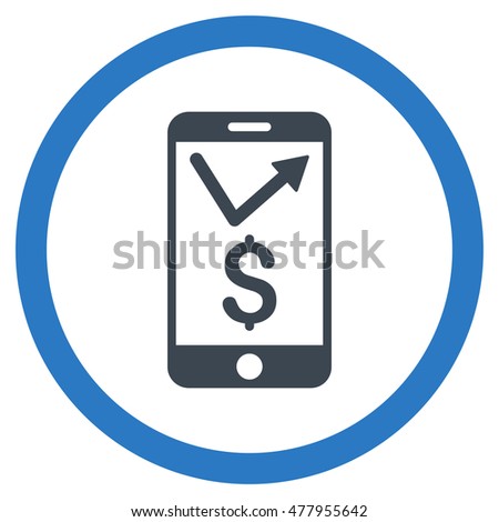 Mobile Sales Report vector bicolor rounded icon. Image style is a flat icon symbol inside a circle, smooth blue colors, white background.