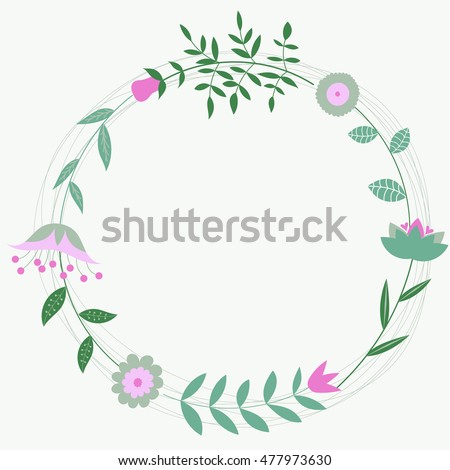 Floral frame for wedding invitations and cards birthday. Retro flowers arranged in a shape of the wreath