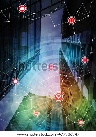 smart building and wireless communication network, Internet of Things, abstract image visual