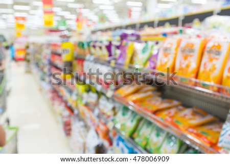 Abstract blur supermarket store interior background.