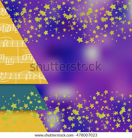 A New Year texture with a blurred purple background, with freehand stars and a Christmas tree; with copyspace; scalable vector graphic