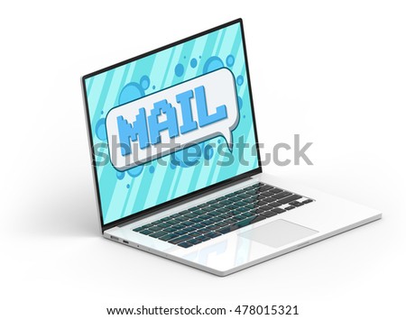Illustration of 3D black and white isometric laptop with Pixel mail icon