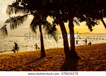 Pataya sunset on the beach. The famous tourist attraction in Thailand. Royalty-Free Stock Photo #478034278