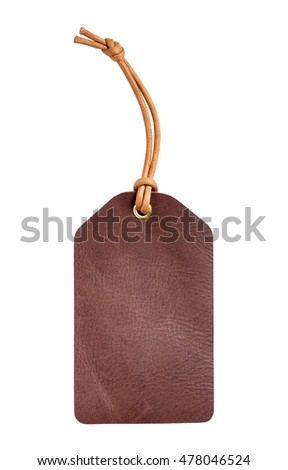 blank genuine brown leather luggage tag isolated on white, with clipping path