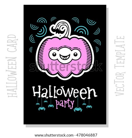 Card Halloween party. Template design for a poster, sticker, brochure, cover, advertising, invitation and more. Vector illustration. 