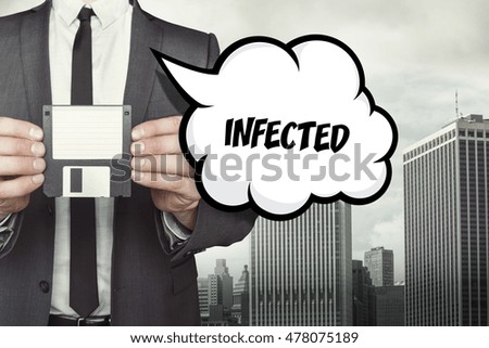 Infected text on speech bubble with businessman