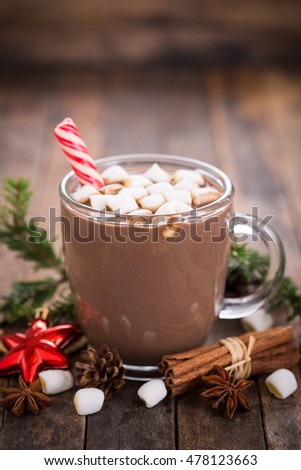 Christmas hot chocolate with marshmallow