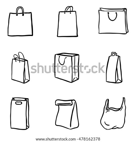 Vector Set of Black Doodle Shopping Bags Icons