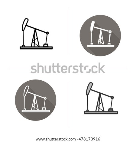 Oil derrick icon. Flat design, linear and color styles. Oil pump jack isolated vector illustrations