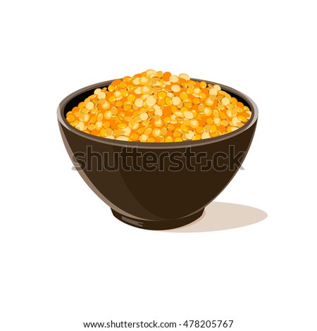 Bowl full of yellow lentils. Vector illustration. Royalty-Free Stock Photo #478205767