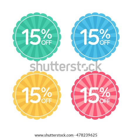 15% off. Sale and discount price badge sticker. Concept Shopping.