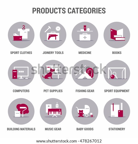Icons set of products categories. Flat. Color 2.