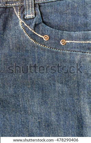 Close up jean zipper and pocket background