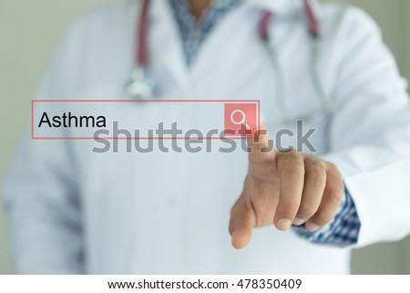 DOCTOR WORKING MODERN INTERFACE TOUCHSCREEN SEARCHING AND ASTHMA  CONCEPT