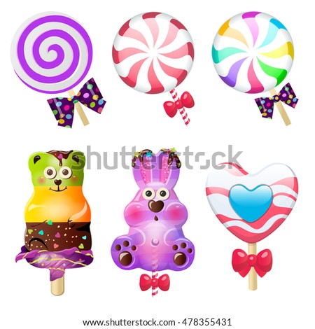 lollipop candy set. Vector illustration, clip-art, isolated on white background