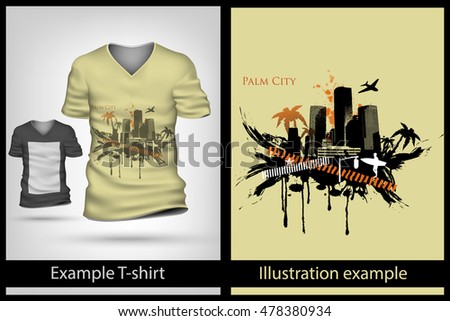 example illustration on a T-shirt. palm tree city
