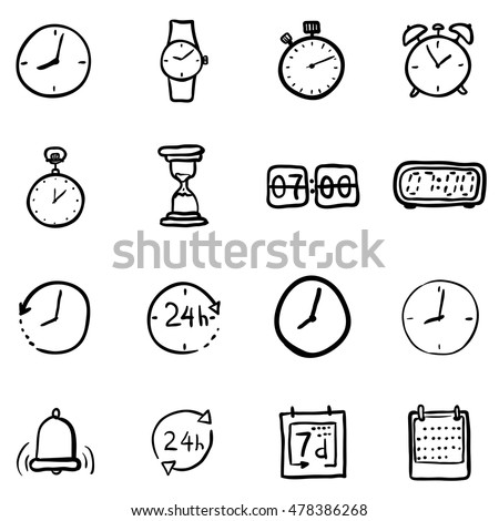 Vector Set of Black Doodle Time Icons