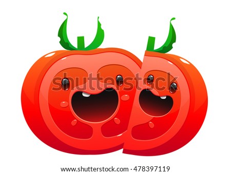 two tomato cartoon character bright juicy on a white background isolated
