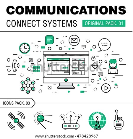 Communication connect social technology pack. Modern thin media line icons. Professional production in business  elements of conversation. High quality vector symbol. Stroke pictogram for web design.