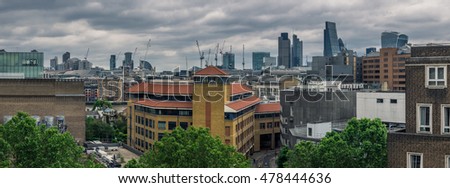 London City skyline panorama in the evening, England, UK