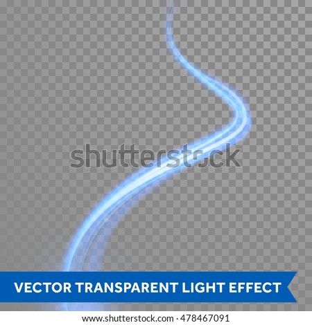 Vector blue light trace effect. Blue neon glowing spark swirl trail tracing on transparent christmas background