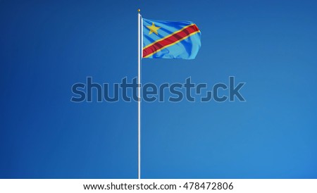Democratic Republic of the Congo flag waving against clean sky, long shot, isolated with clipping path mask alpha channel transparency, for film, news, digital composition