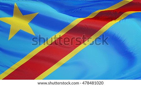 Democratic Republic of the Congo flag waving against clean sky, close up, isolated with clipping path mask alpha channel transparency, for film, news, digital composition