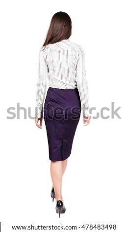 walking business woman. back view. going young girl in  suit. Rear view people collection.  back side view of person.  Isolated over white background.