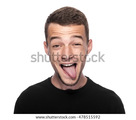 Man with funny face isolated on white. Royalty-Free Stock Photo #478515592