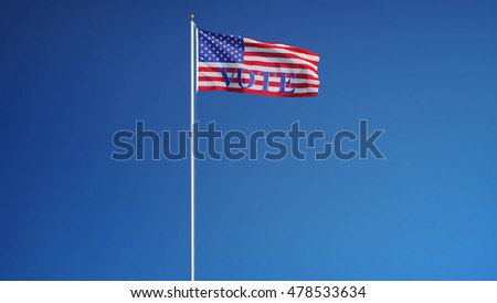 Vote 2016 Presidential Elections USA flag waving against clean sky, long shot, isolated on alpha, composition