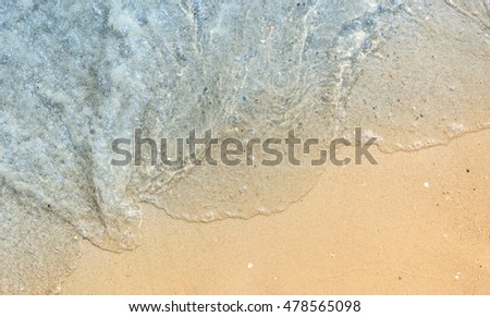 wave of blue sea on sandy beach. Top view Royalty-Free Stock Photo #478565098