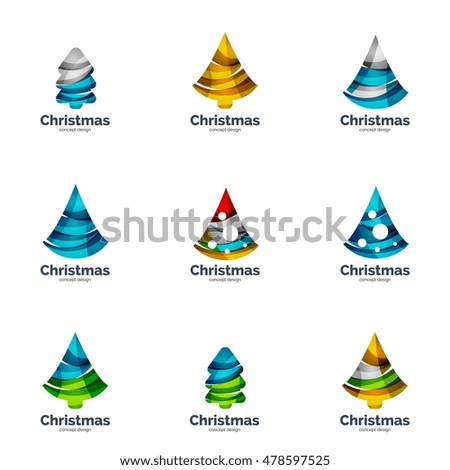 Vector set of abstract Christmas tree logo icons. Modern elegant geometric emblems