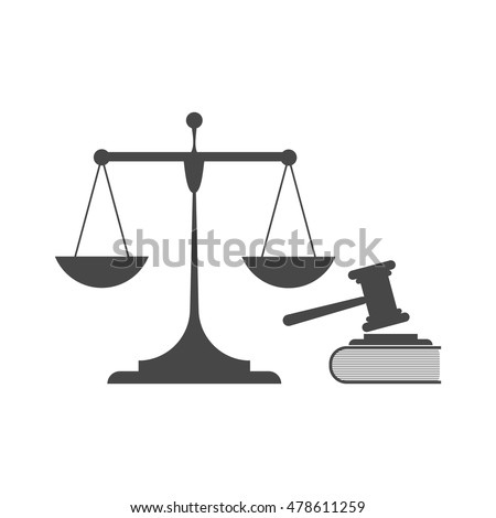Vector illustration of justice icons. Scales of justice, gavel and book