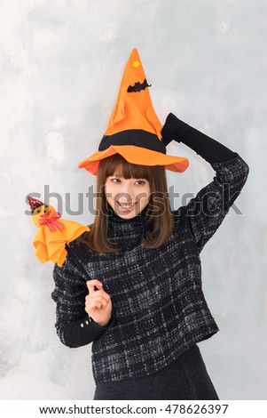 Japanese girl with Halloween costume.
