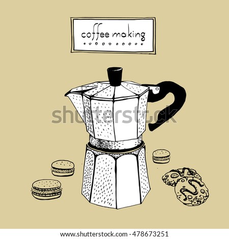 coffee maker percolator graphic. Hand drawn illustration.