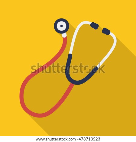 stethoscope icon in flat style with long shadow, isolated vector illustration on yellow transparent background Royalty-Free Stock Photo #478713523