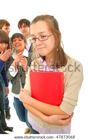 smiling girl with a  book and blur peoples background Royalty-Free Stock Photo #47873068