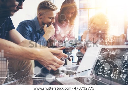 Global Strategy Connection Data Virtual Icon Innovation Graph Interface.Business Team Coworker World Sharing Economy Laptop Report Screen.People Working Planning Startup,Group Young Man Women Meeting Royalty-Free Stock Photo #478732975
