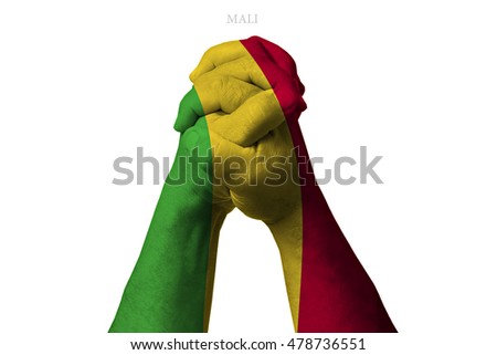 Man clasped hands patterned with the MALI flag