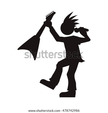 man musician microphone guitar rock music concert silhouette icon. Flat and Isolated design. Vector illustration