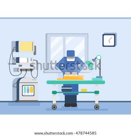 Vet clinic. Carry out inspection of animals, identify the causes of the disease. Treatment of cats and dogs. The doctor makes a cat operation.  flat vector ilustrstion.