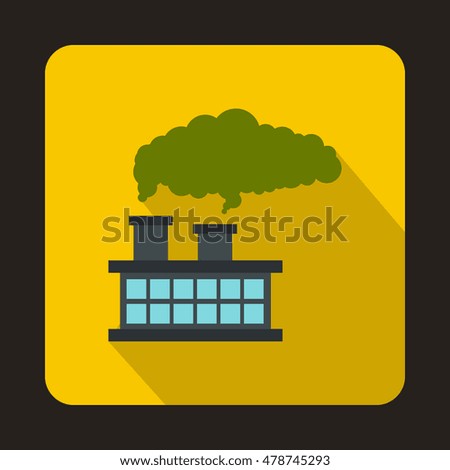 Factory building with smoking pipes icon in flat style on a yellow background vector illustration