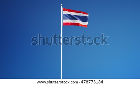 Thailand flag waving against clean blue sky, long shot, isolated with clipping path mask alpha channel transparency