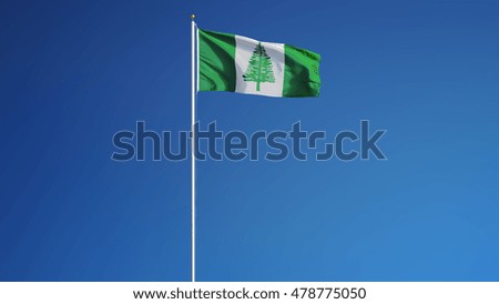 Norfolk Island flag waving against clean blue sky, long shot, isolated with clipping path mask alpha channel transparency