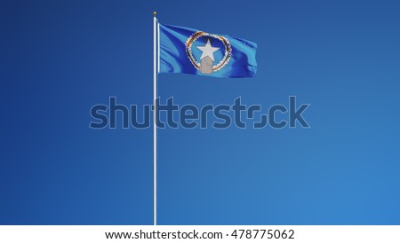 Northern Mariana Islands flag waving against clean blue sky, long shot, isolated with clipping path mask alpha channel transparency